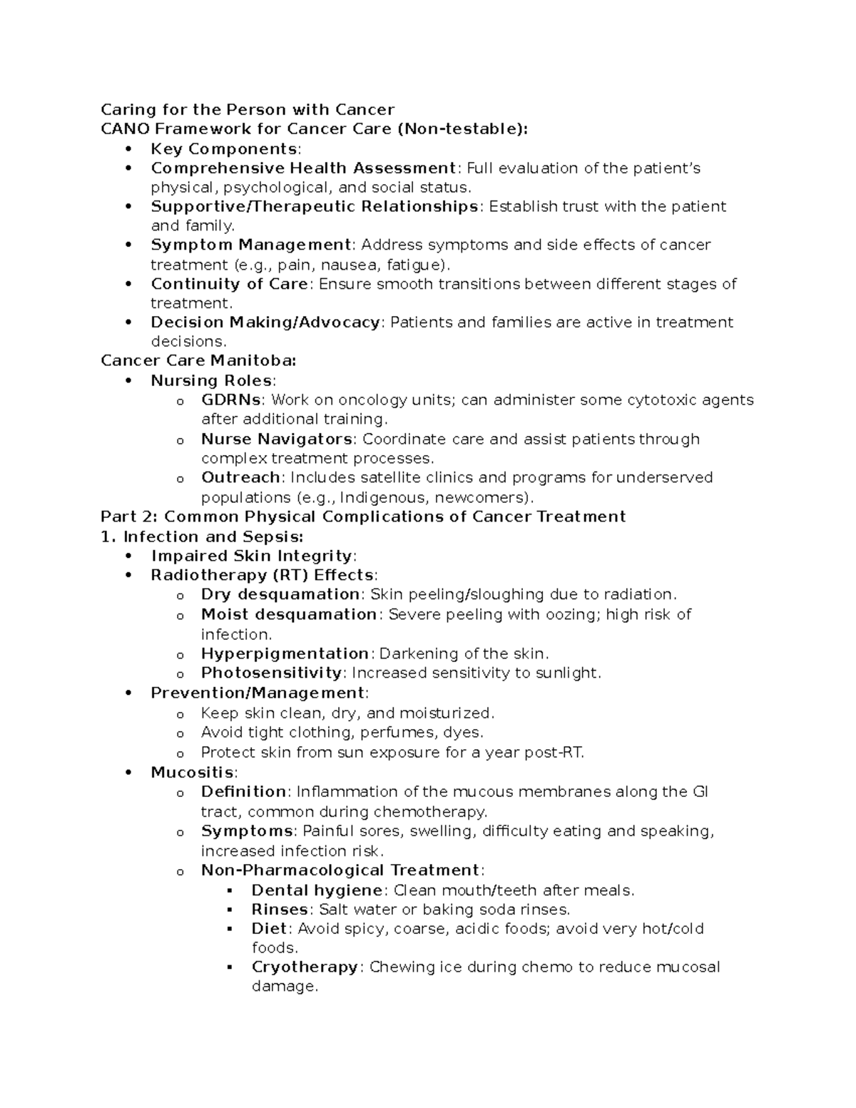 condensed cancer notes - Caring for the Person with Cancer CANO ...