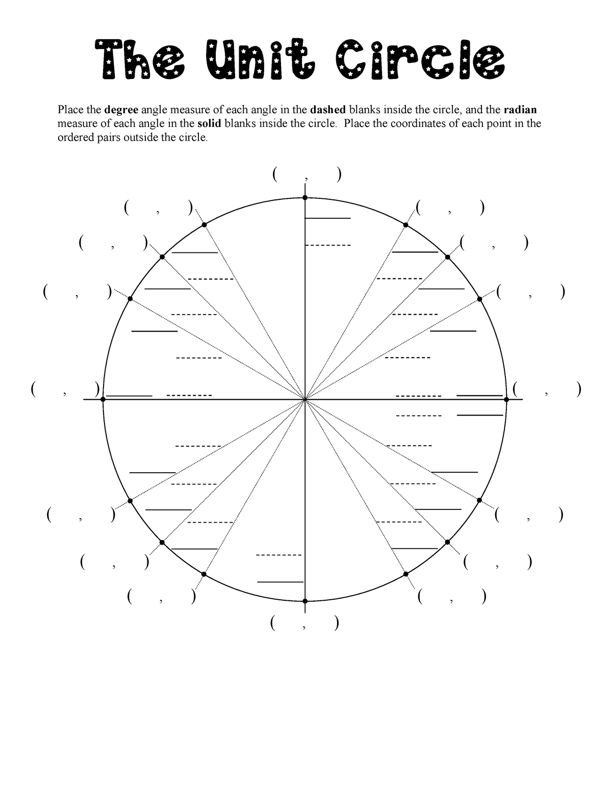 Blank Unit Circle - asdf - Place the degree angle measure of each In Unit Circle Worksheet With Answers