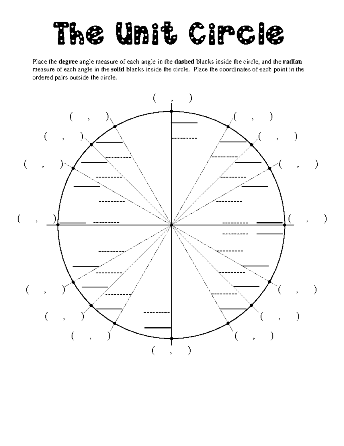 Blank Unit Circle Asdf Place The Degree Angle Measure Of Each Angle In The Dashed Blanks