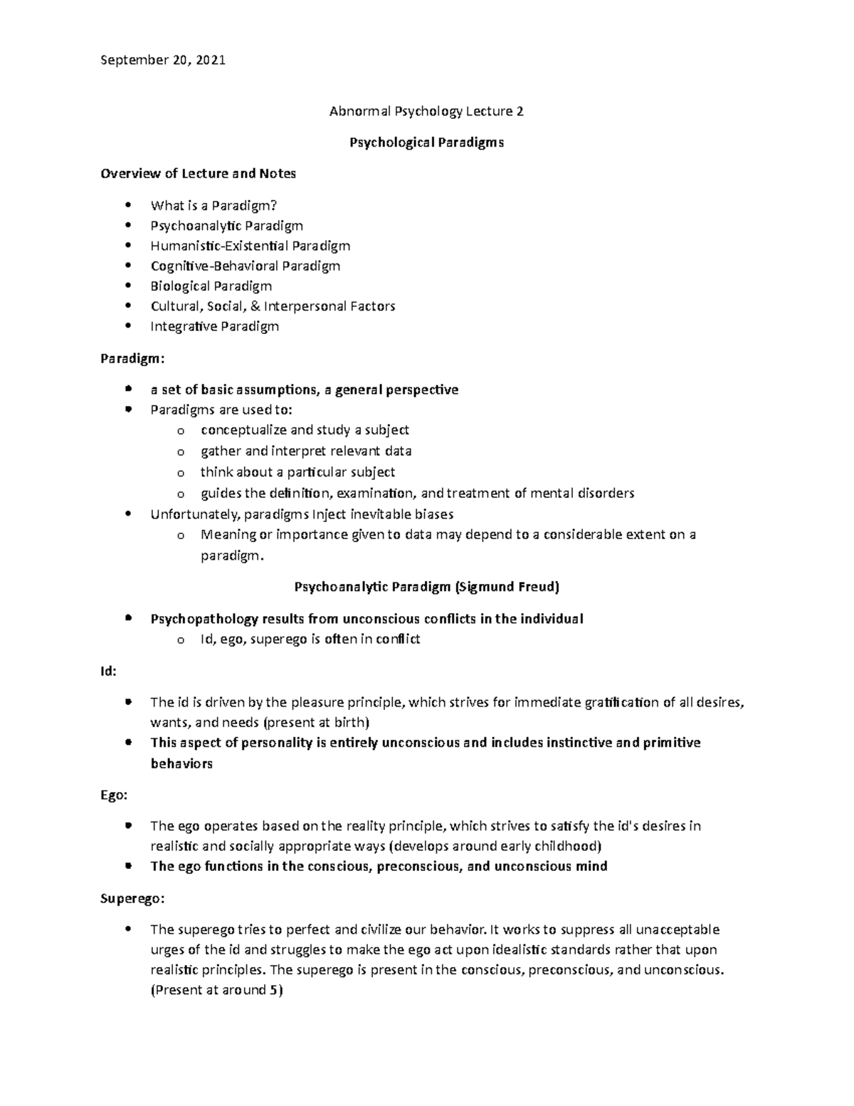 Abnormal Psychology Lecture 2: Psychological and Biological Paradigms ...