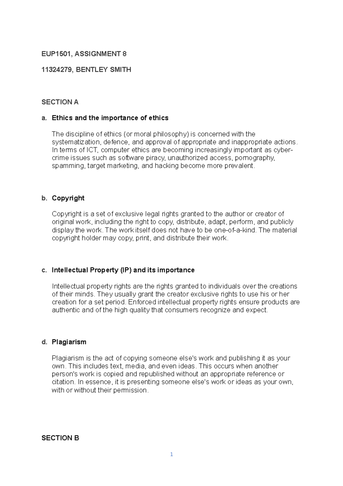 eup1501 assignment 5 memorandum