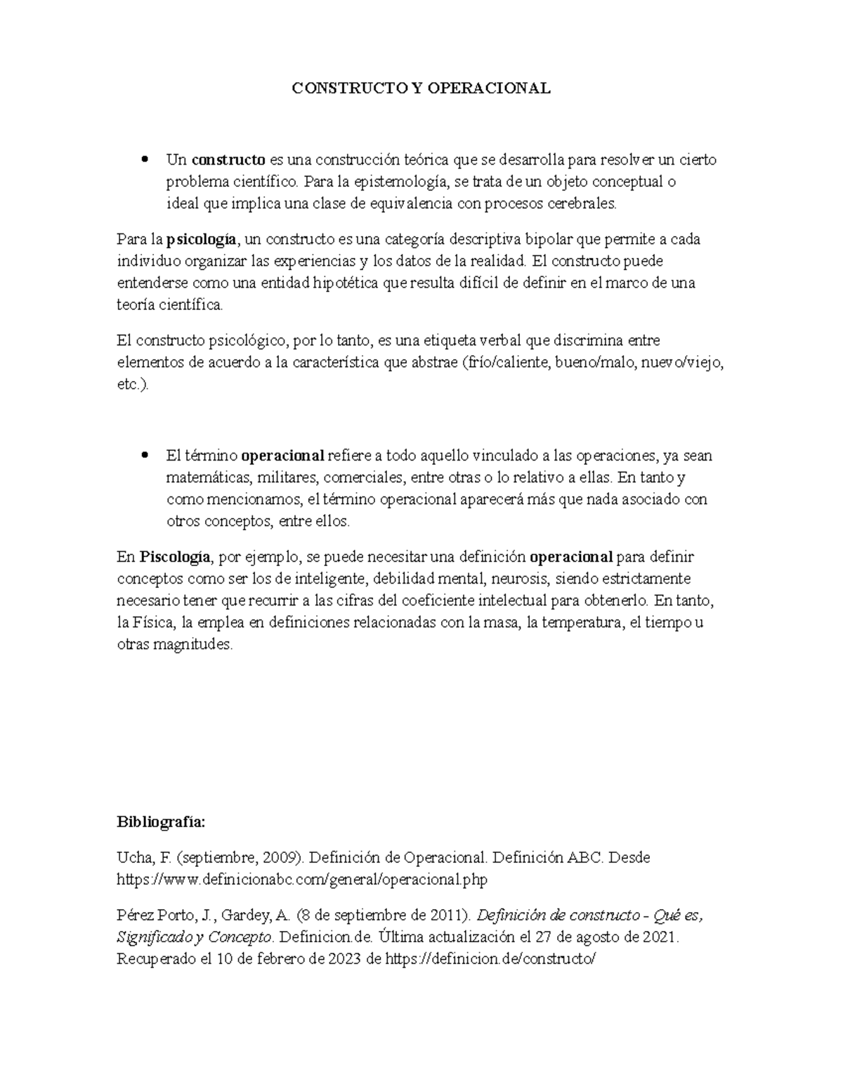 Constructo Y Operacional - CONSTRUCTO Y OPERACIONAL Un constructo es ...