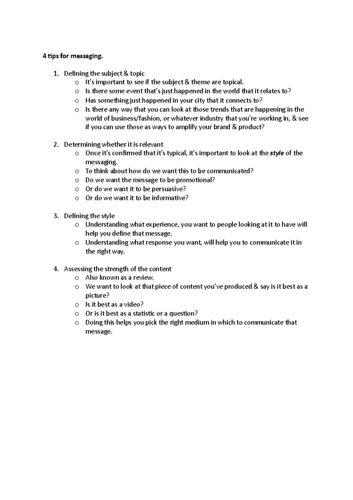 4 tips for messaging Lecture notes 6 4 tips for messaging. Defining