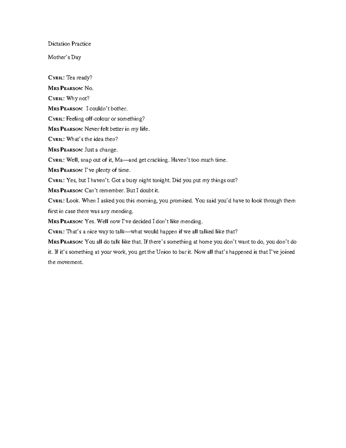 Mother s Day Script and key - Dictation Practice Mother’s Day CYRIL ...