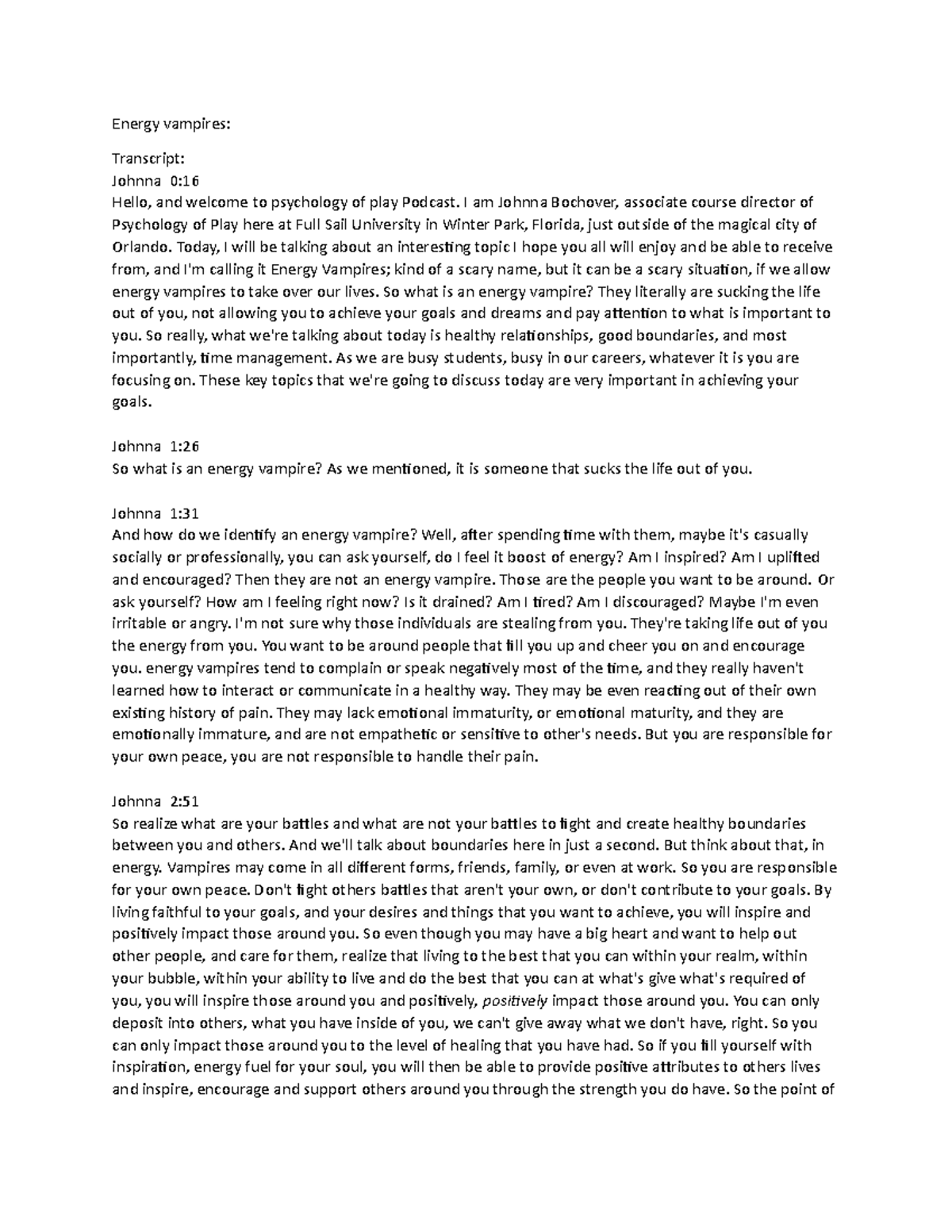 Psychology of play transcript 5 - DEP1013 - Studocu