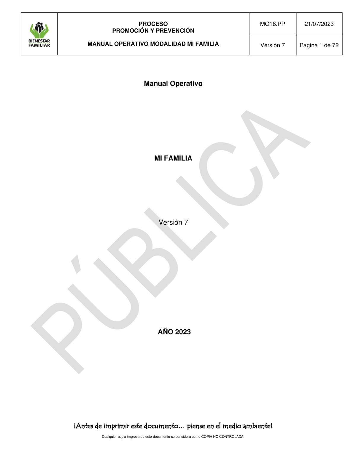 Anexo 11 Manual Operativo DE LA Modalidad MI Familia V7 - PROMOCIÓN Y ...