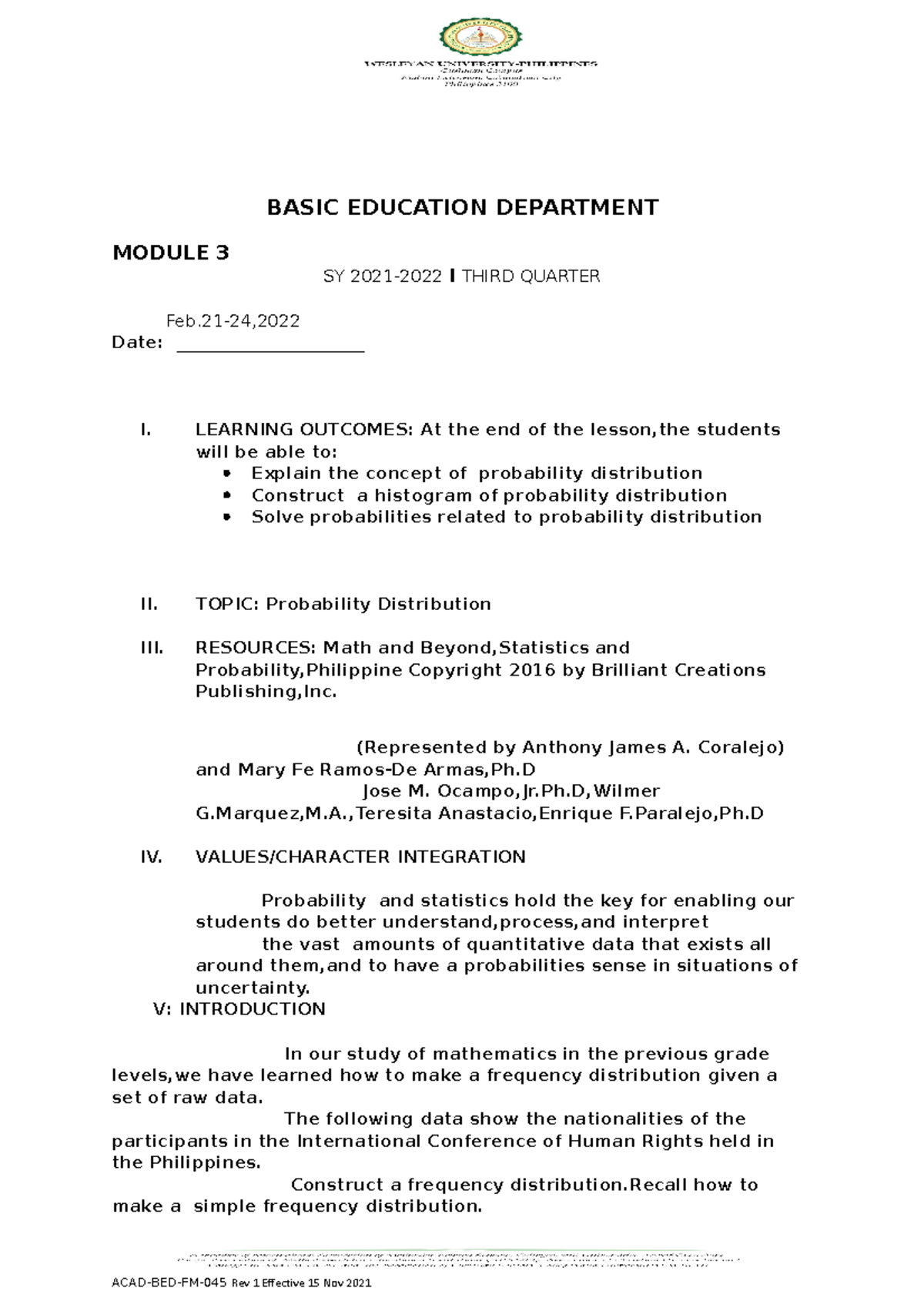 Module 3 Third Quarter - N/A - BASIC EDUCATION DEPARTMENT MODULE 3 SY ...