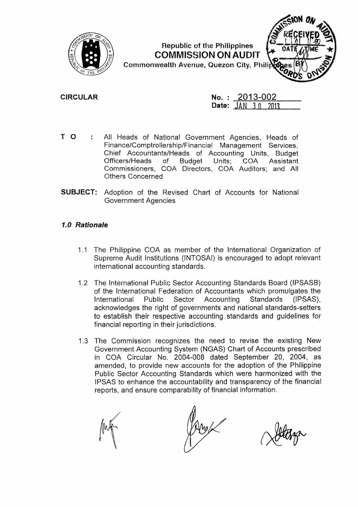 Coa c2013-002 (Revised Chart of Accounts) - CIRCULAR No. : 2013- Date 