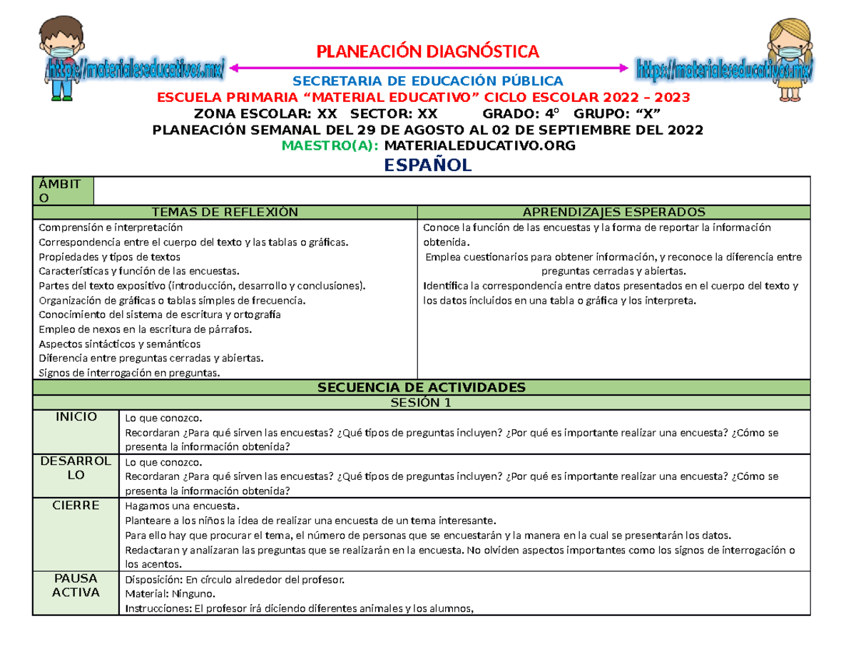 Documento De Material Gratuito 🗂️ - PLANEACIÓN DIAGNÓSTICA SECRETARIA ...