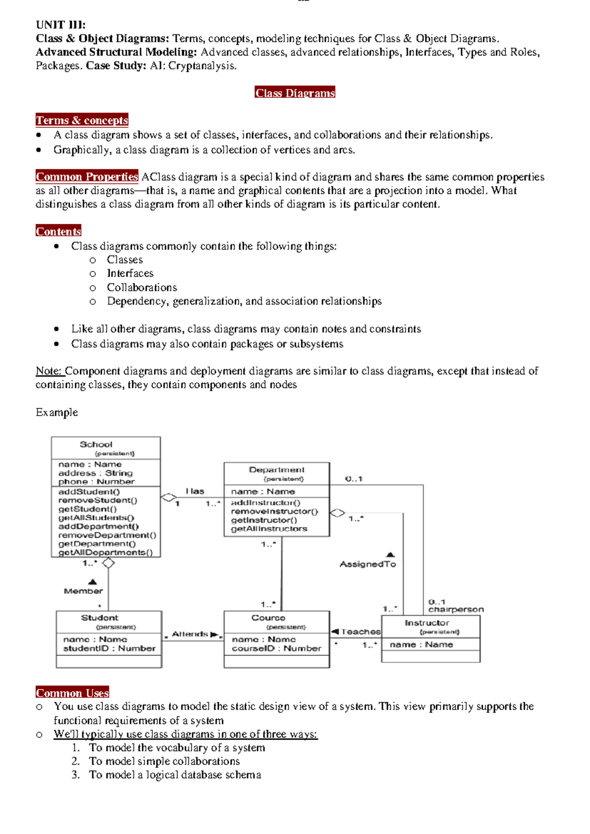 OOAD-UNIT-3 - R20 - UNIT III: Class & Object Diagrams: Terms, concepts ...