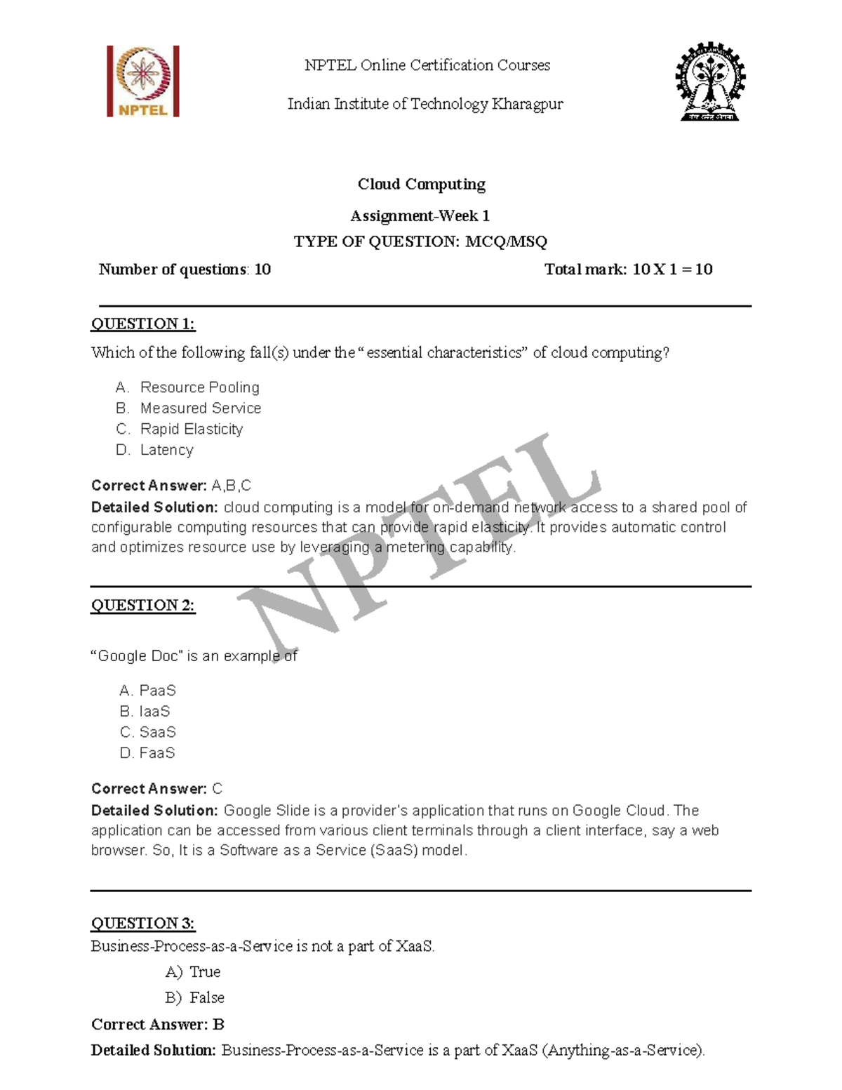 Assignment 1 - imp notes - Indian Institute of Technology Kharagpur ...