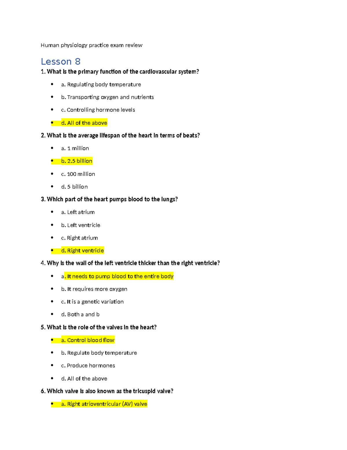 Human physiology practice exam review - What is the primary function of ...