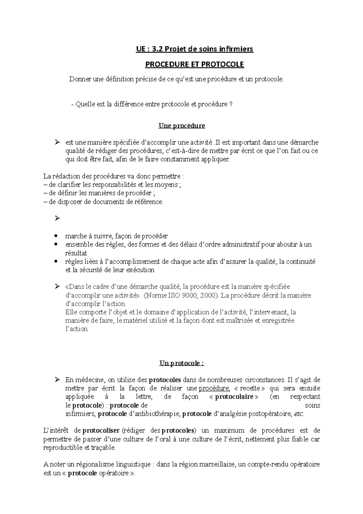 UE tpg 3.2 procédure et protocole - UE : 3 Projet de soins infirmiers ...