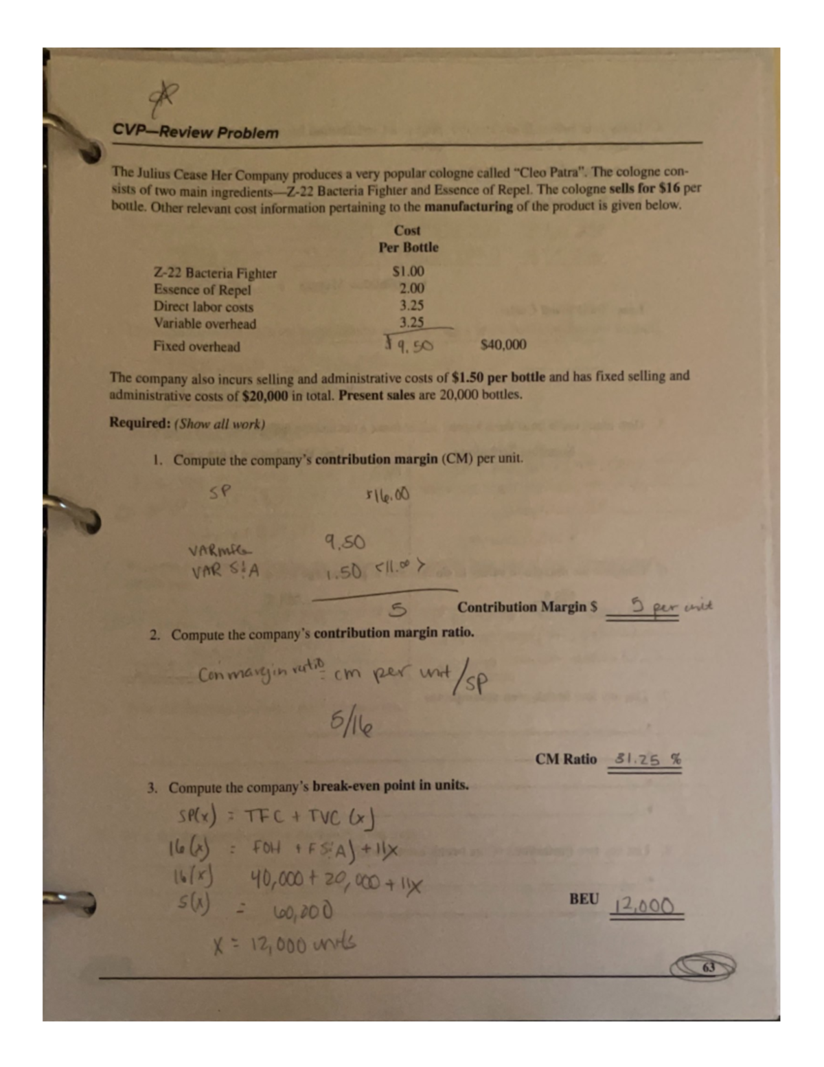 case study on cost volume profit analysis