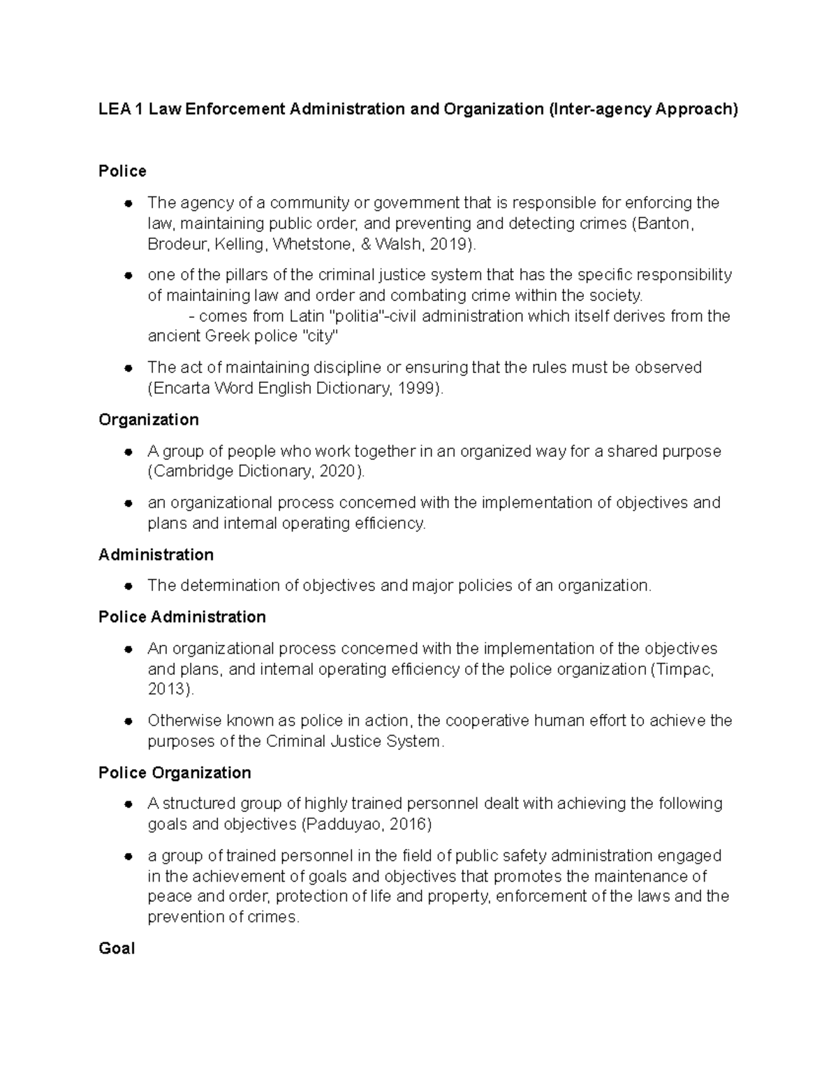 LEA 1 Law Enforcement Administration and Organization one of the