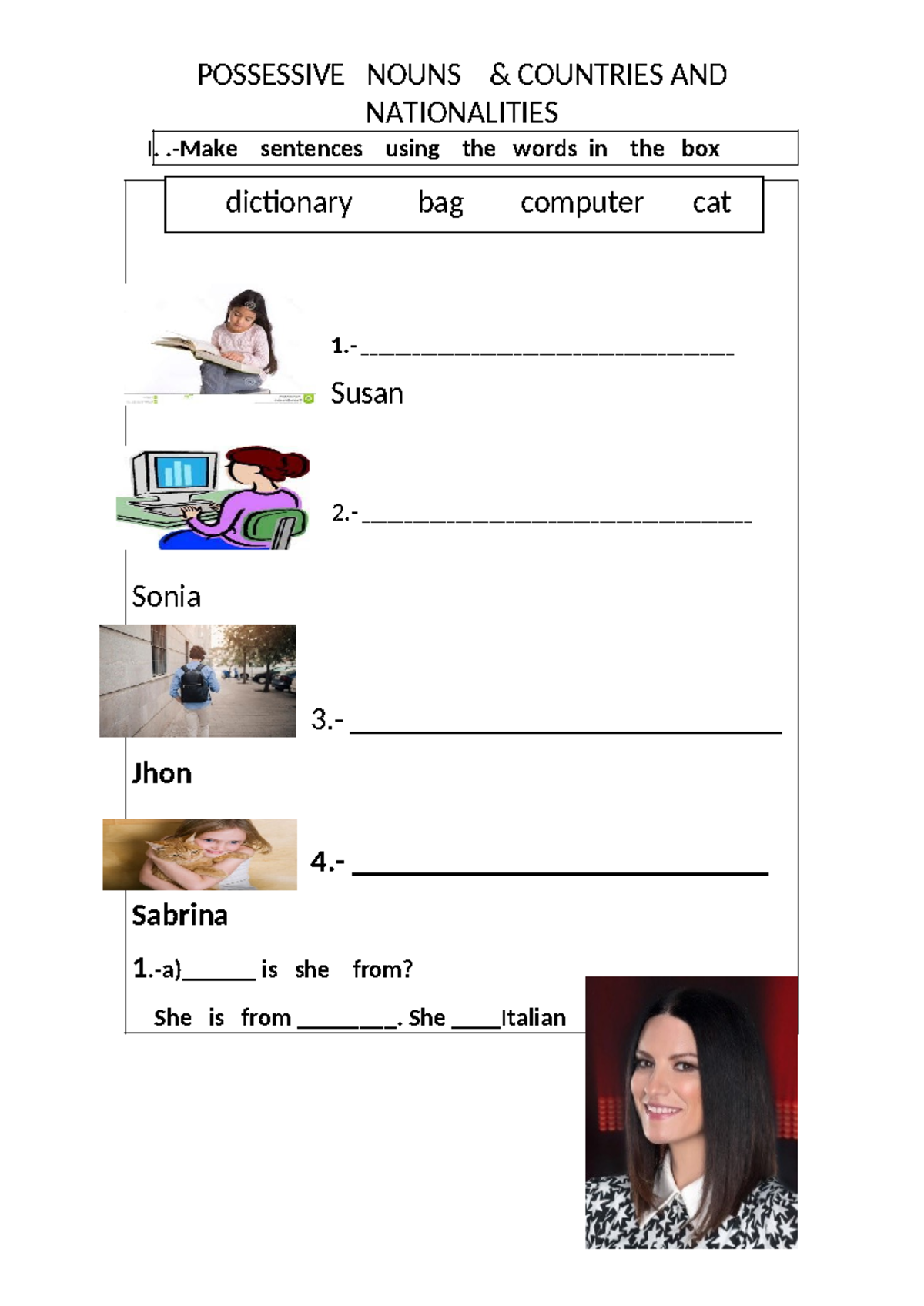 WH exercises with possesive nouns Ingles 1 POSSESSIVE NOUNS