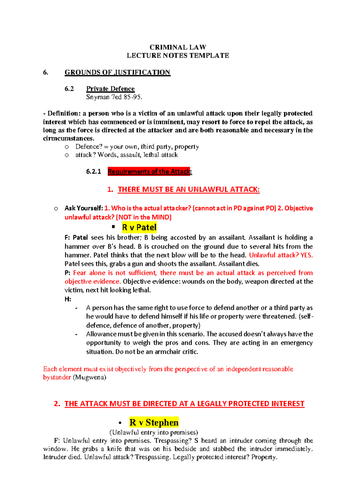 Criminal Law Lecture Notes - CRIMINAL LAW LECTURE NOTES TEMPLATE 6 ...