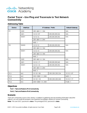 13.2.7 Packet Tracer - Use Ping and Traceroute to Test Network ...