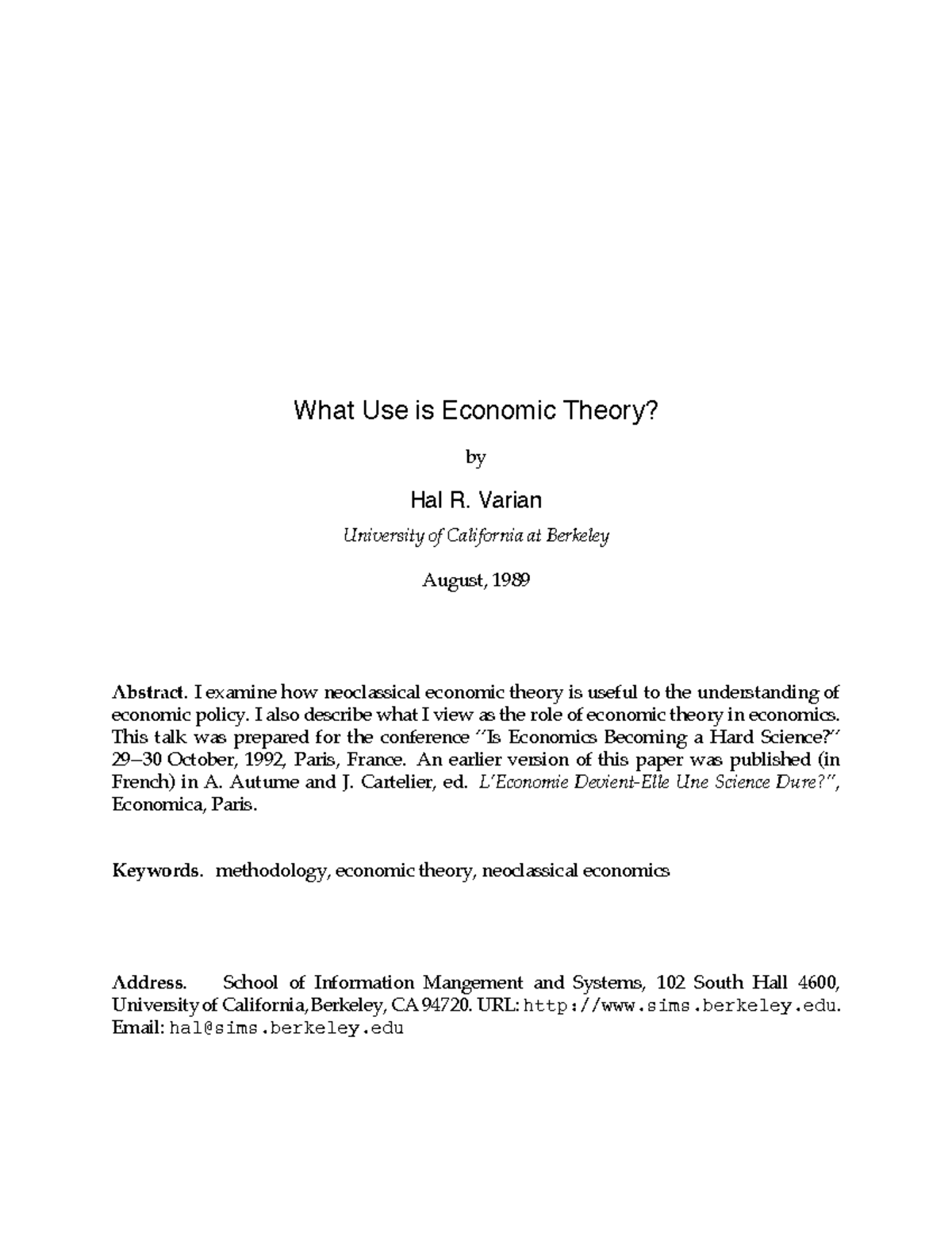 what is economic theory in research