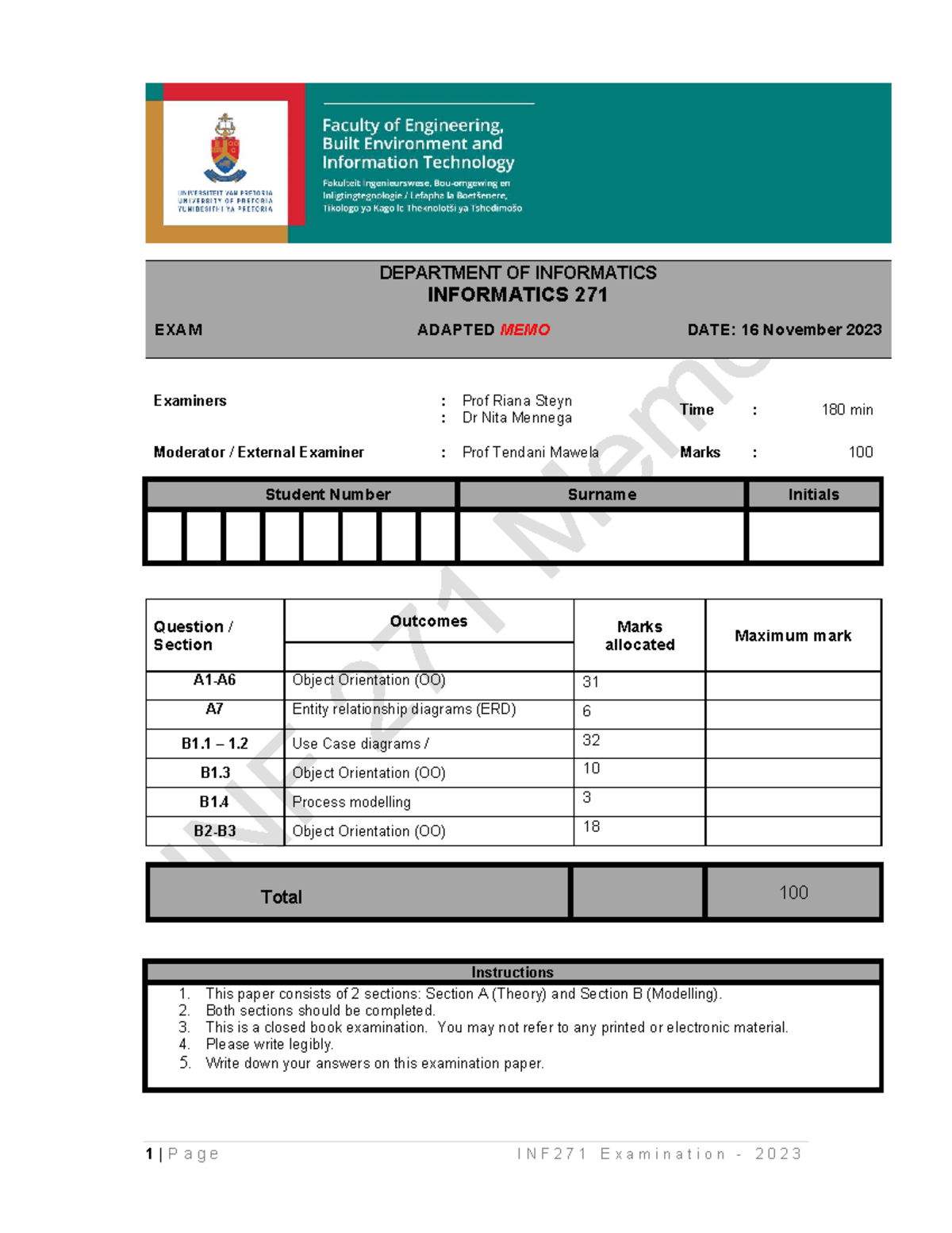 2023 Adapted Exam paper and Memo - DEPARTMENT OF INFORMATICS ...