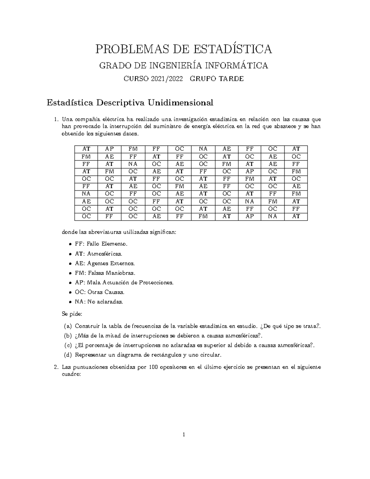 Problemas TEMA 1 Estadística - PROBLEMAS DE ESTAD ́ ISTICA GRADO DE ...