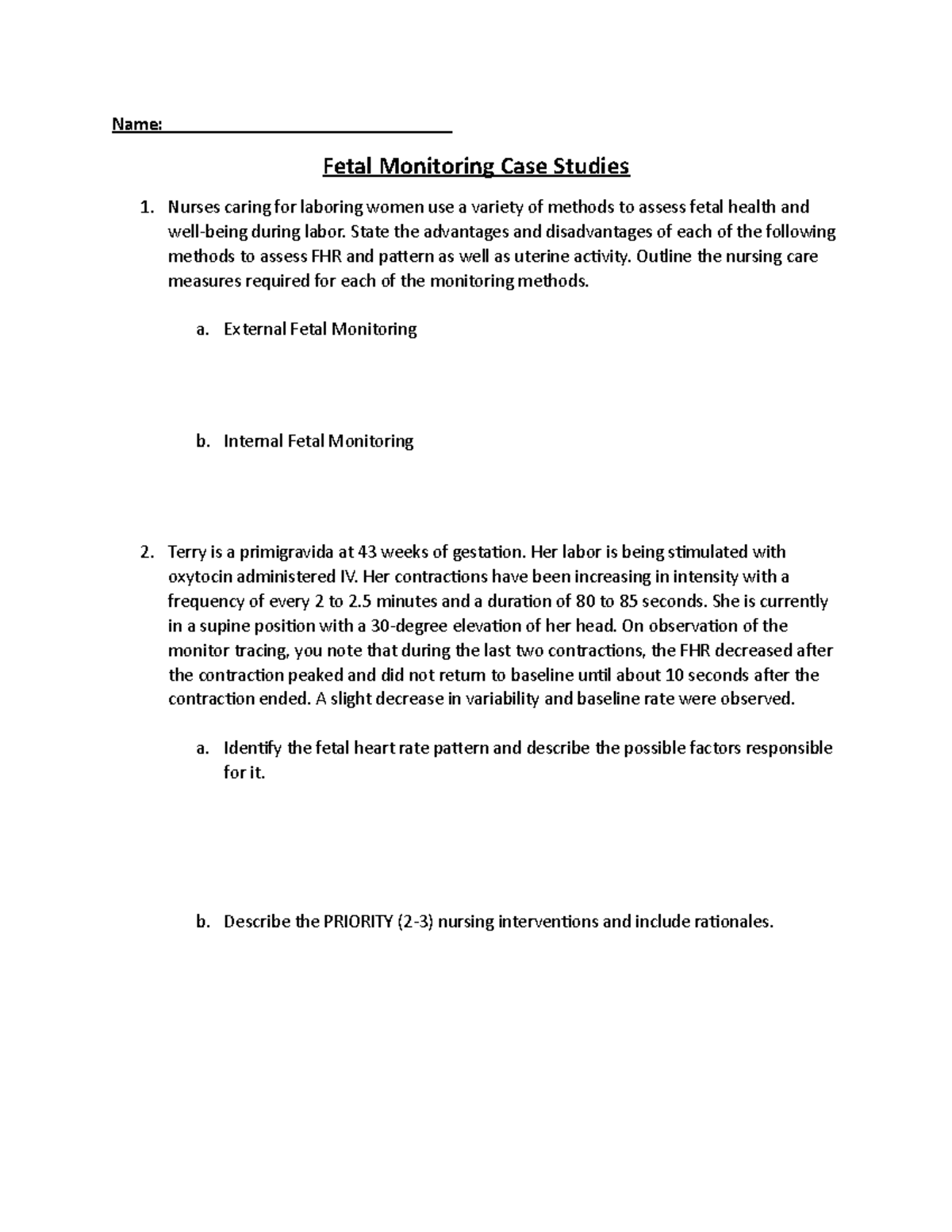 OB Case Studies-Fetal Monitoring - Name ...