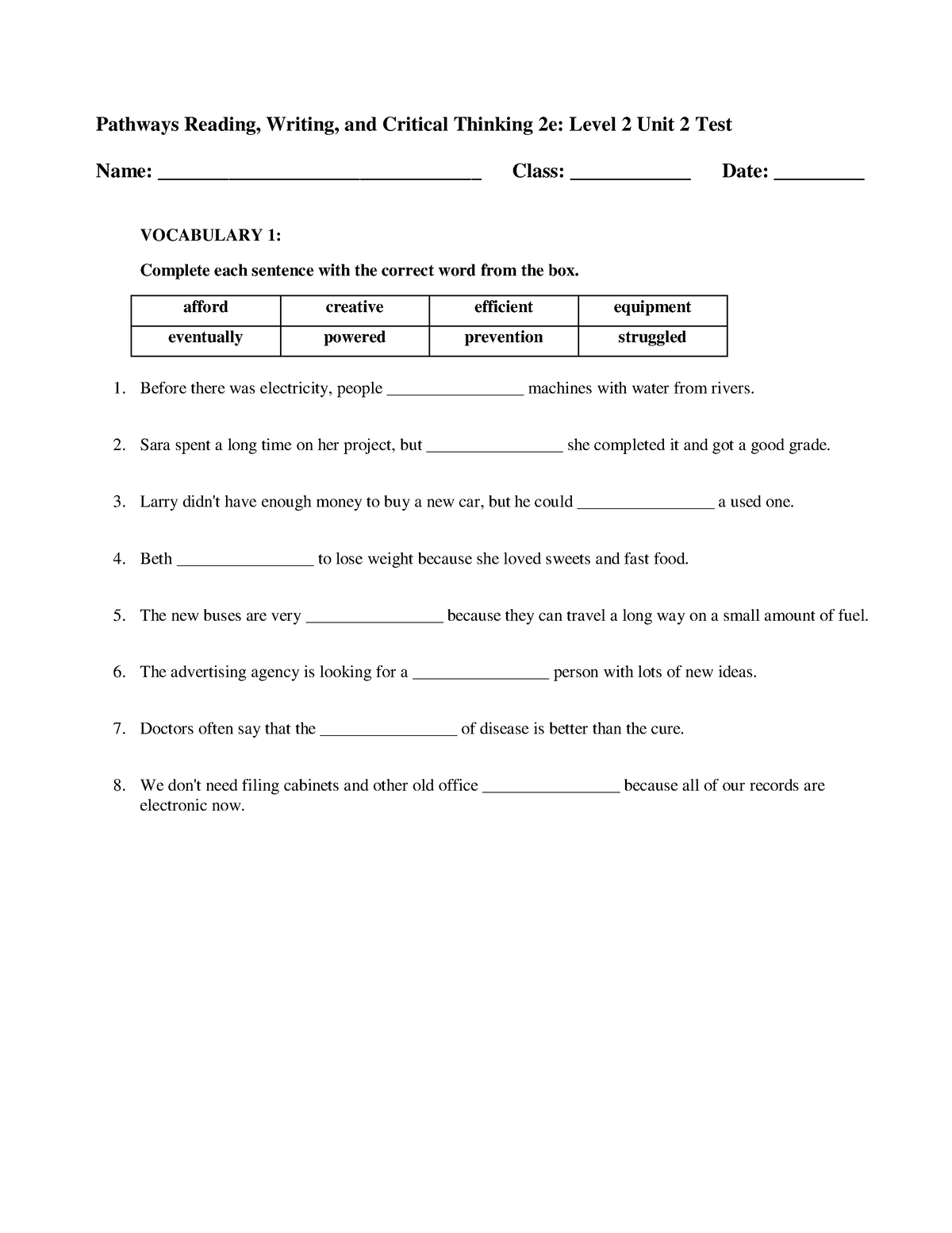 Pathways rw2 2e u2 test - yeaytghhjnk - Pathways Reading, Writing, and ...