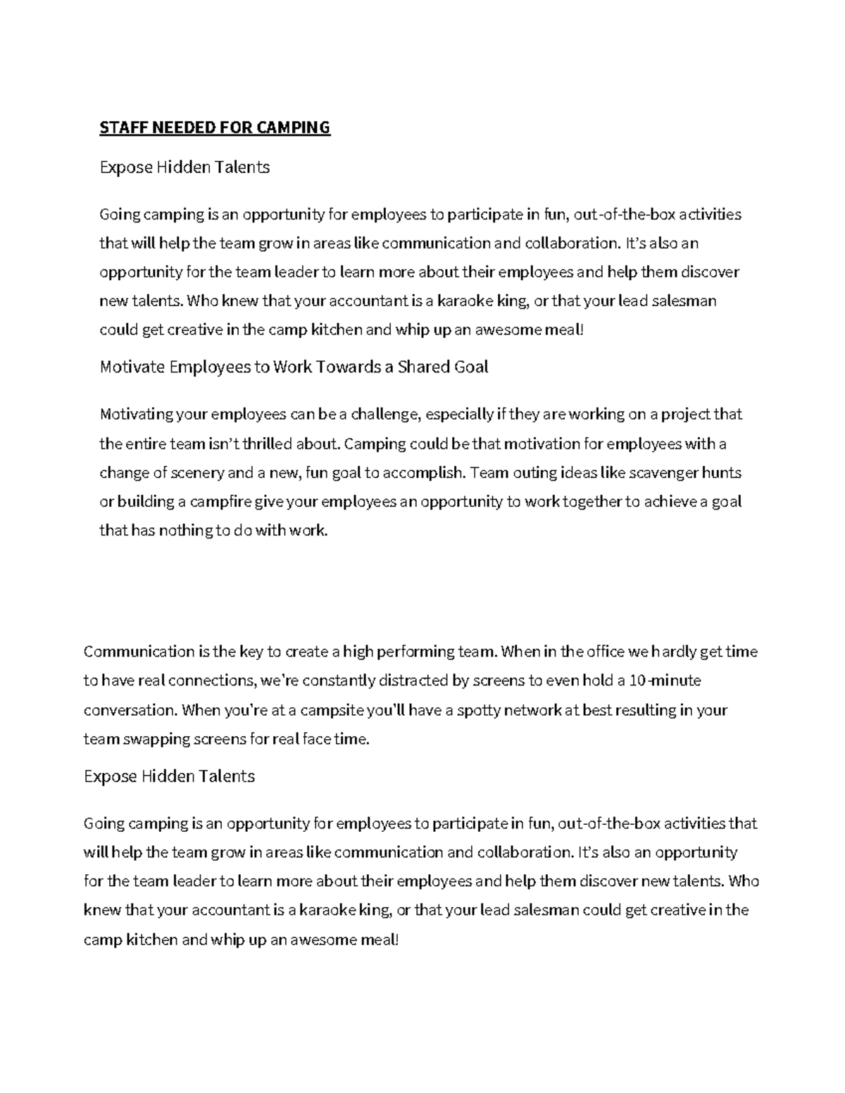 Document (21) - Lecture notes 1 - STAFF NEEDED FOR CAMPING Expose ...