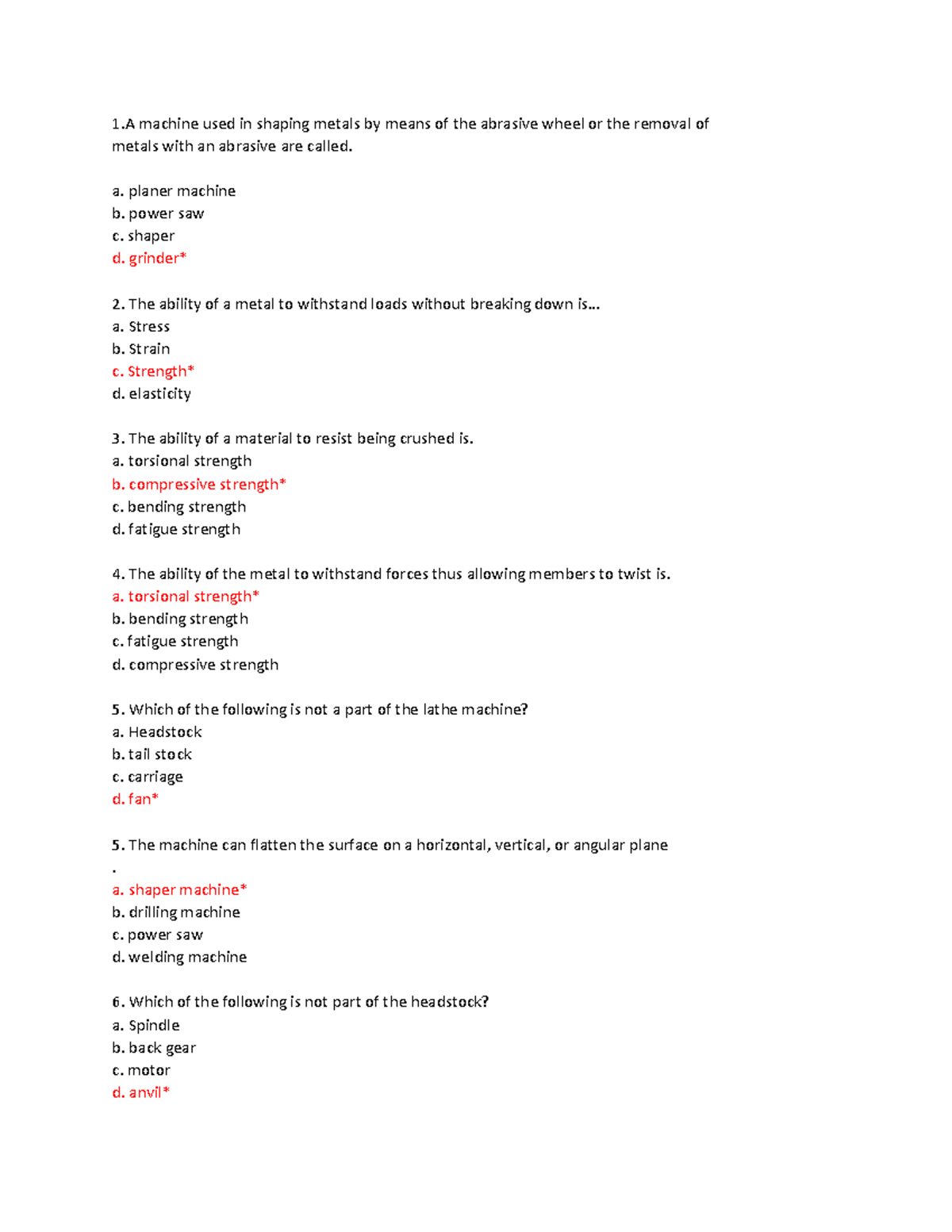 Machine Design - Multiple Choice - 1 machine used in shaping metals by ...