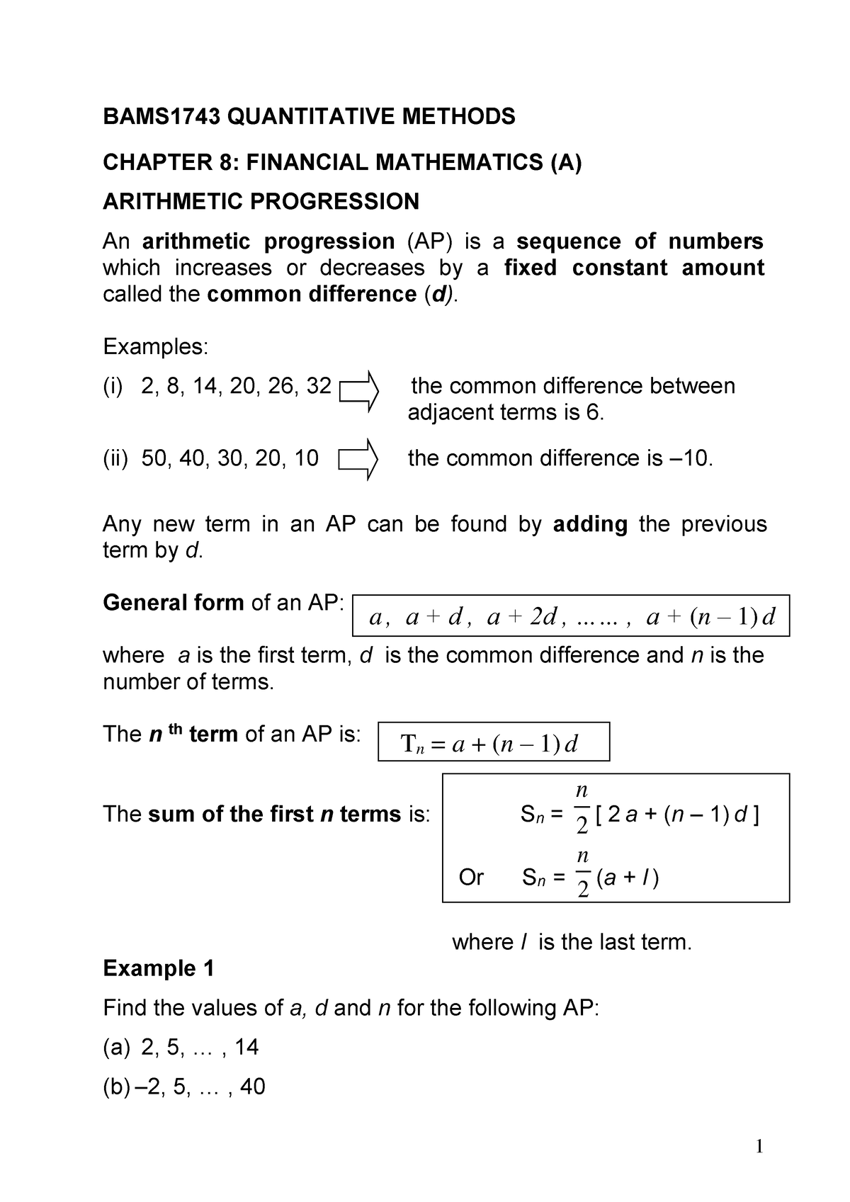 Chapter 8(A) FINANCIAL MATHEMATICS (A) - BAMS1743 QUANTITATIVE METHODS ...