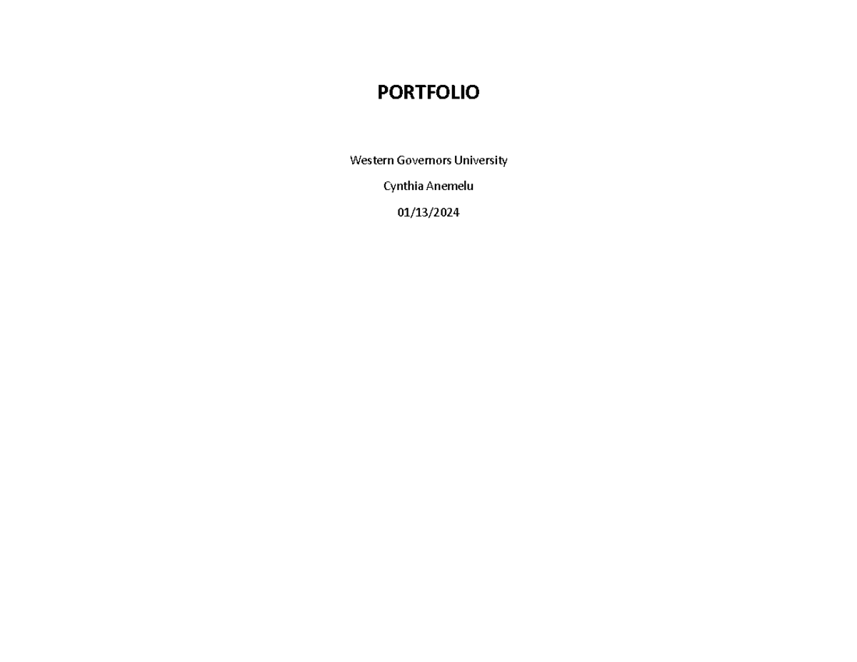 Cynthia Anemelu c204 revised completed task 1 - PORTFOLIO Western ...