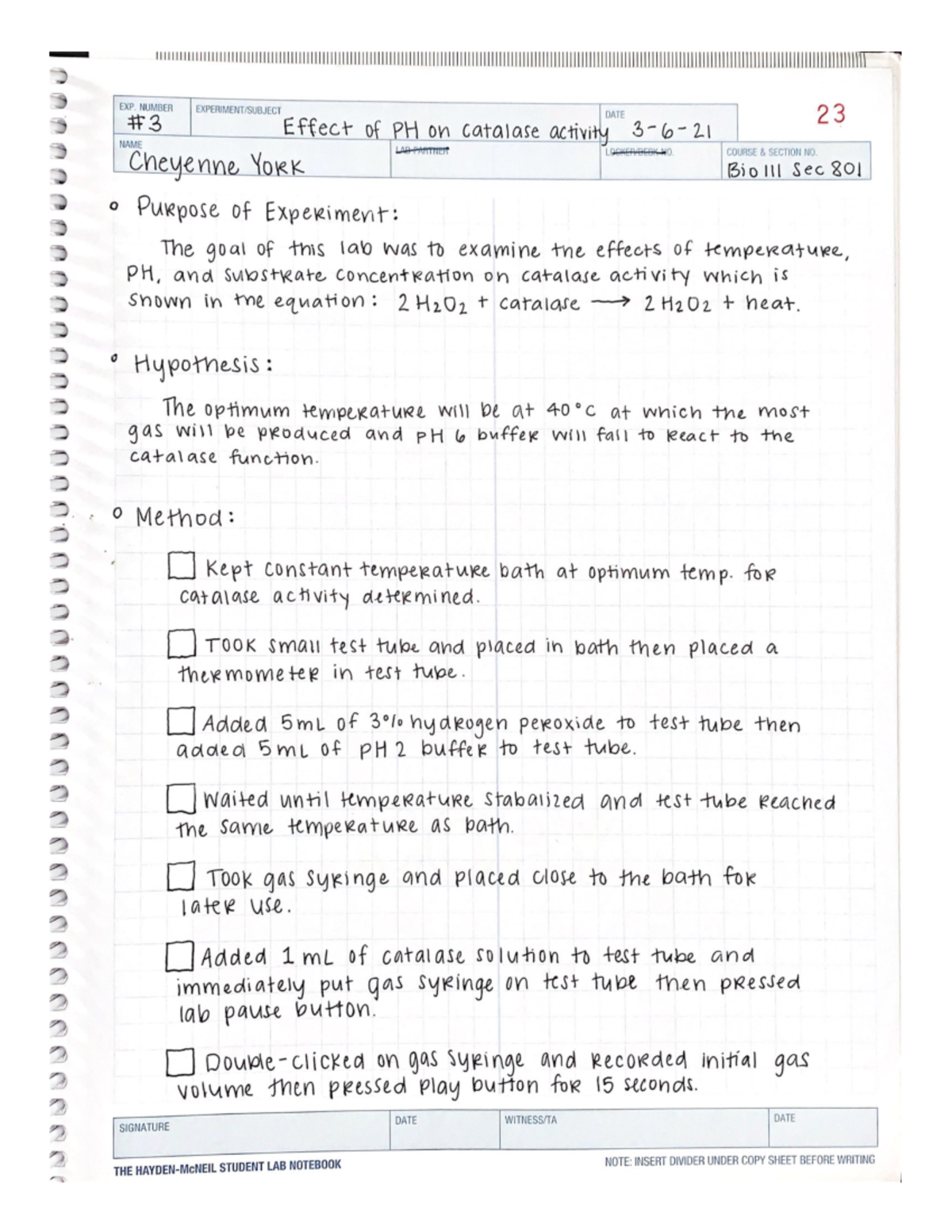 BIO111 enzyme lab notebook - BIO 111 - Studocu