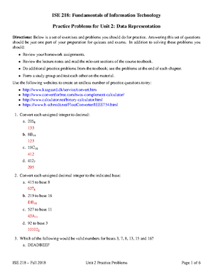 ISE218 Unit01 Practice Problems - ISE 218: Fundamentals of Information ...