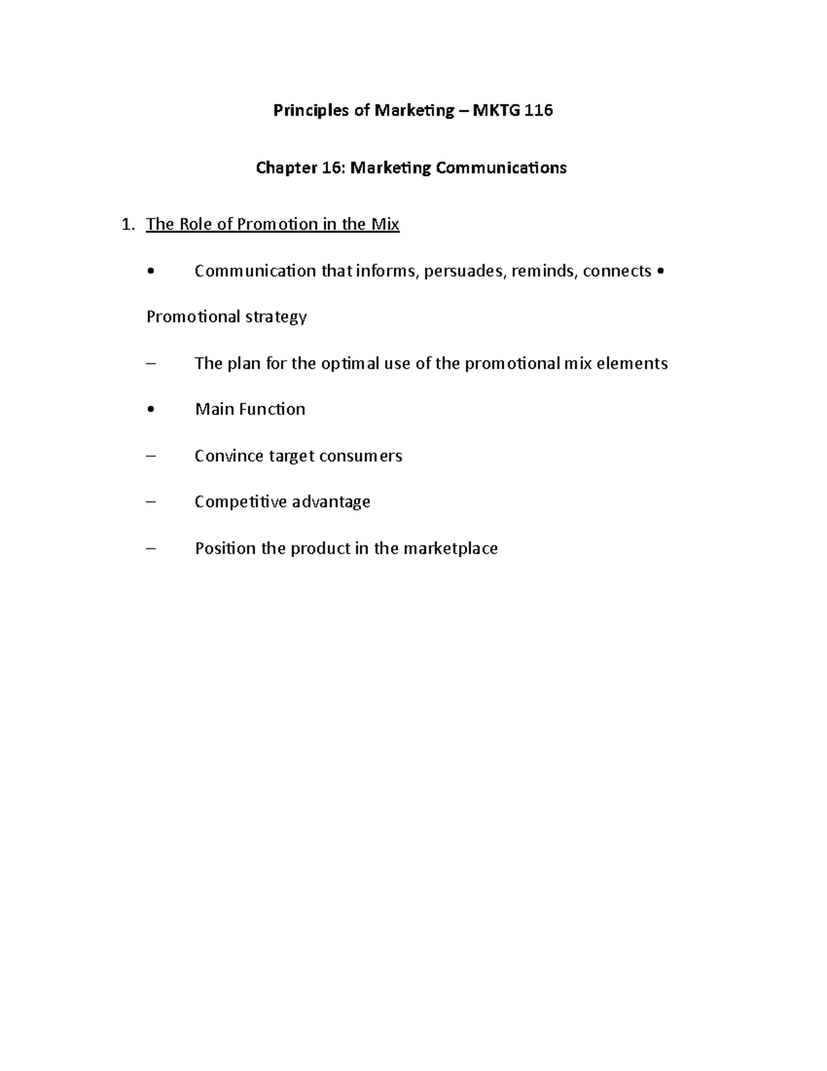Principles of Marketing MKTG 116 Chapter 14 Principles of