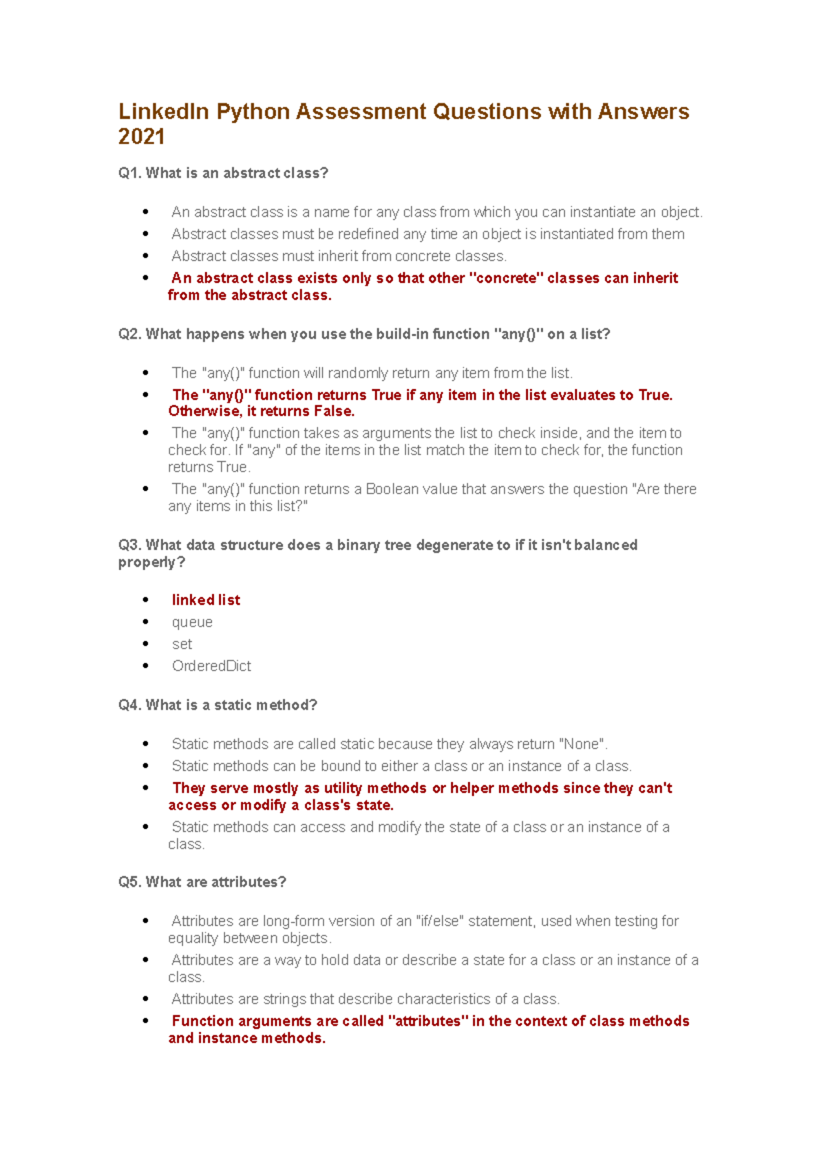 Python Assessment Questions with Answers 2021 - What is an abstract ...