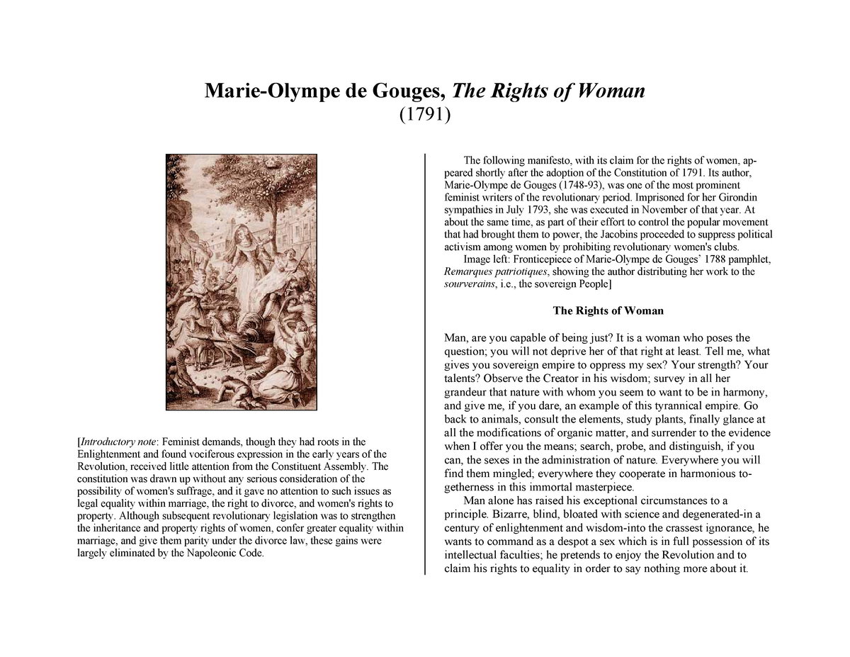 olympe de gouges declaration of the rights of woman