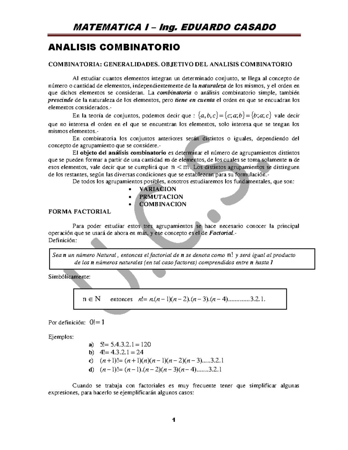 Analisis Combinatorio - Matematicas 1 - Año 2020 - ANALISIS ...