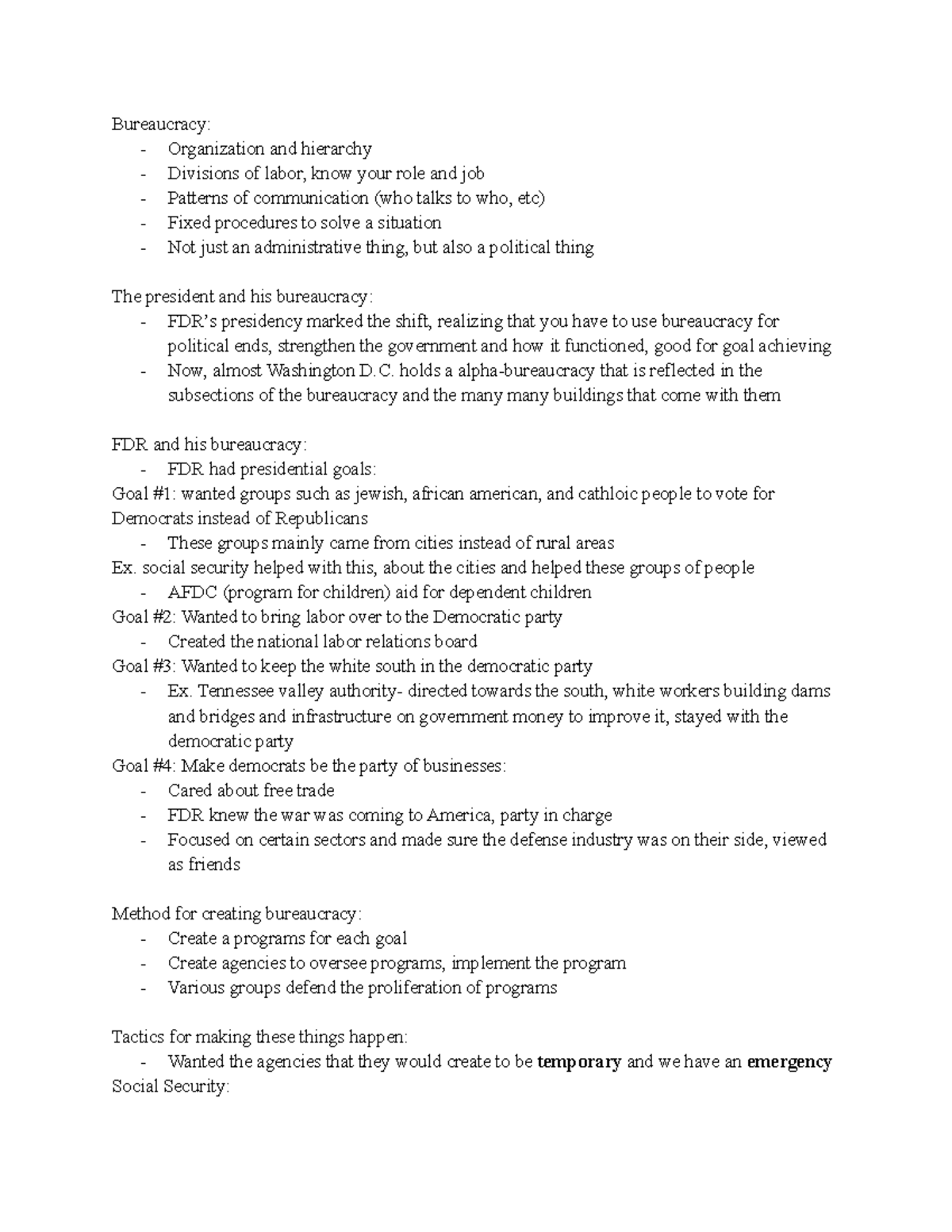 POLS 1602 Notes For Final - Bureaucracy: - Organization and hierarchy ...