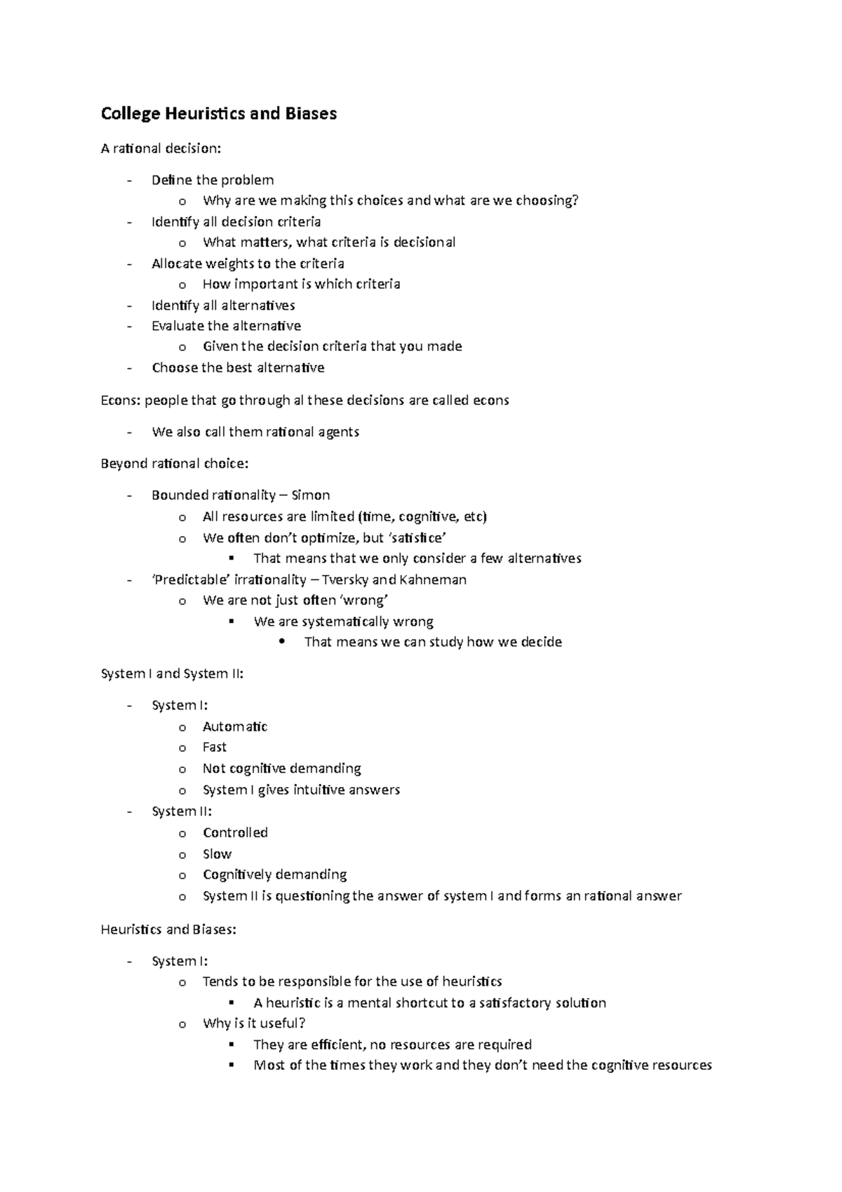 Module 1 - Heuristics and Biases - College Heuristics and Biases A ...