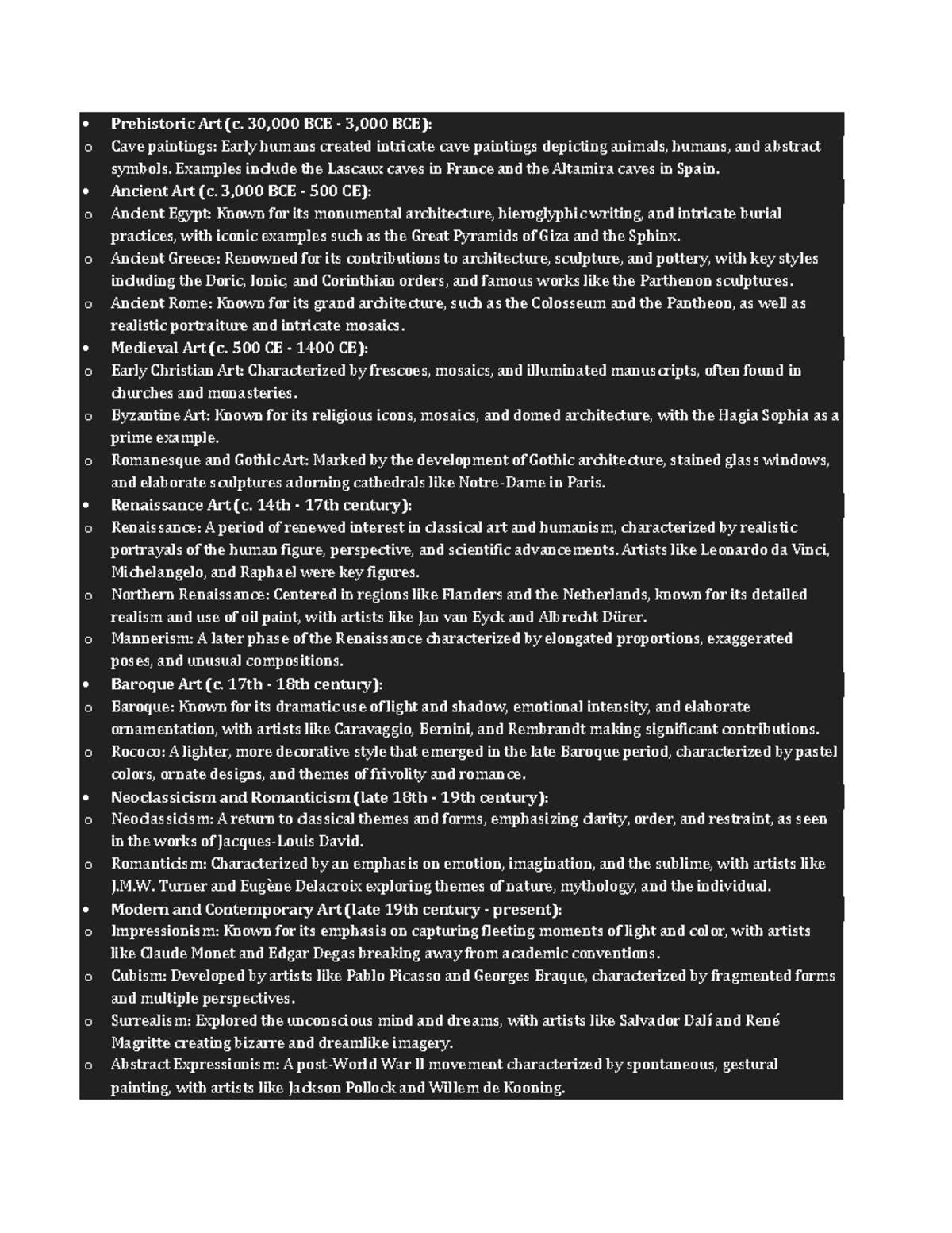Lecture Notes Week 1 Prehistoric Art C 30 000 Bce 3 000 Bce O Lecture Notes Week 1 Prehistoric Art C 30 000 Bce 3 000 Bce O