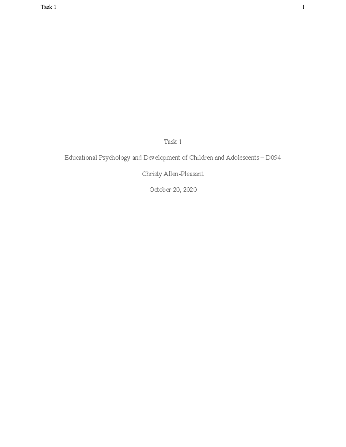 Task 1 Psychology & Development of Children Adolescents - Task 1 ...