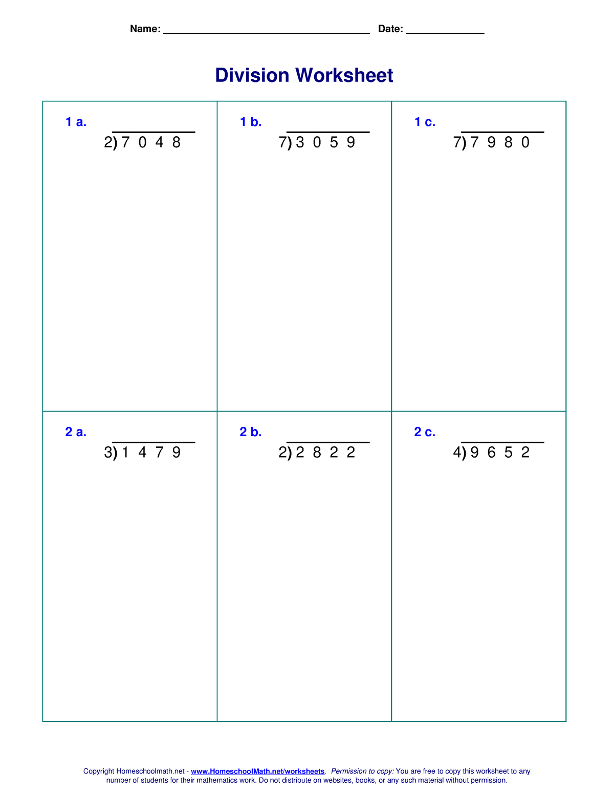 Four Digit Division - Math - Name ...