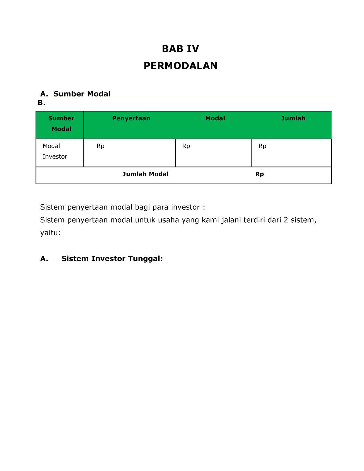 BAB IV - Makalah - BAB IV PERMODALAN A. Sumber Modal B. Sumber Modal ...