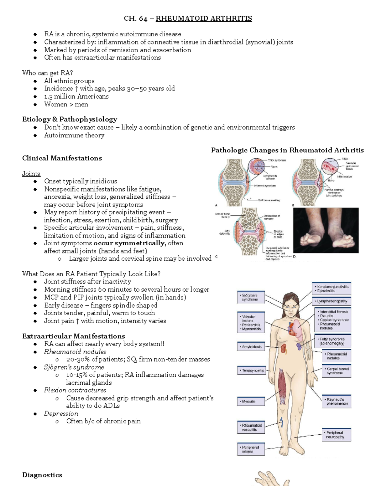 RA lecture notes - CH. 64 – RHEUMATOID ARTHRITIS RA is a chronic ...