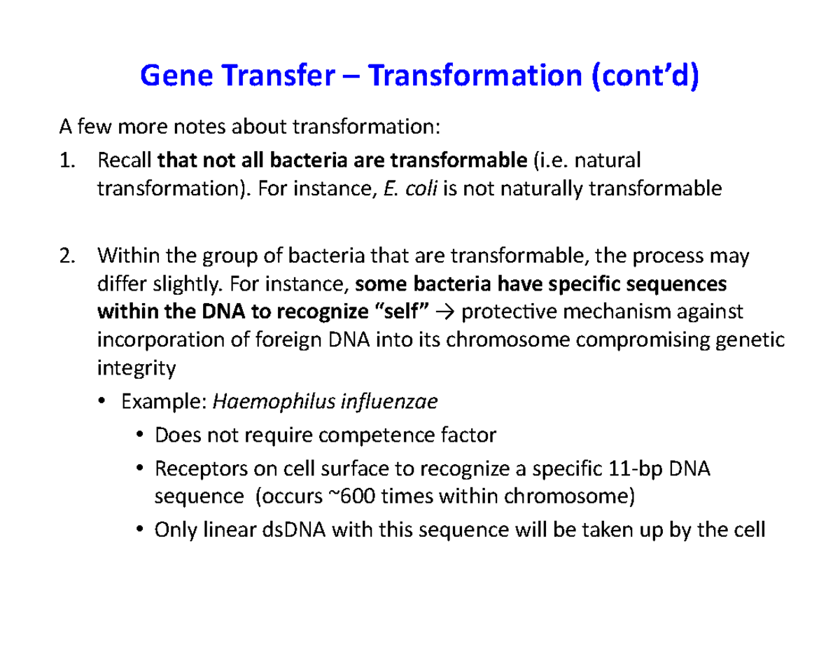 Microsoft Power Point - March 15 2024 - Gene Transfer – Transformation ...