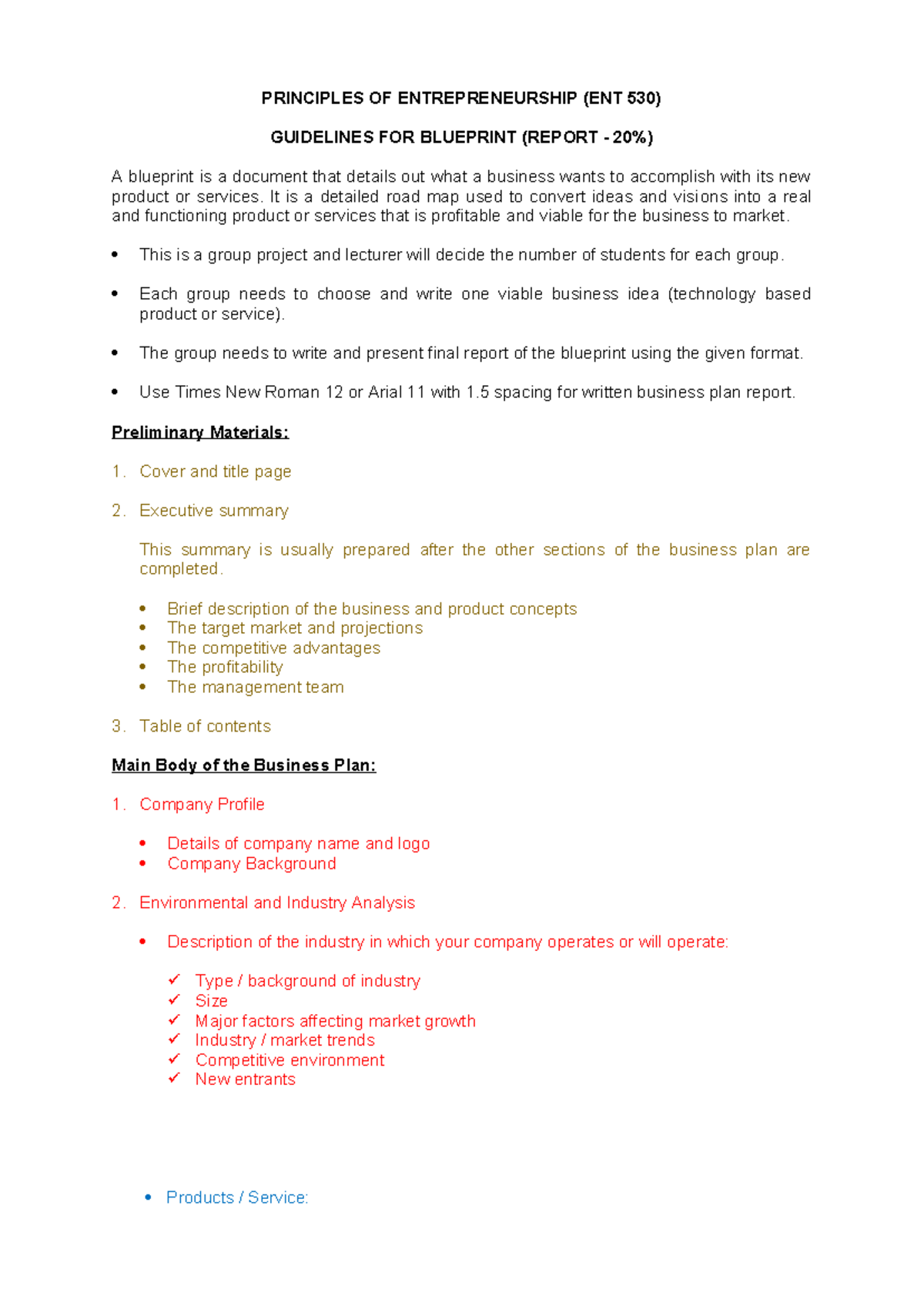 ENT530 Business Proposal Guideline Hafiz - PRINCIPLES OF ...
