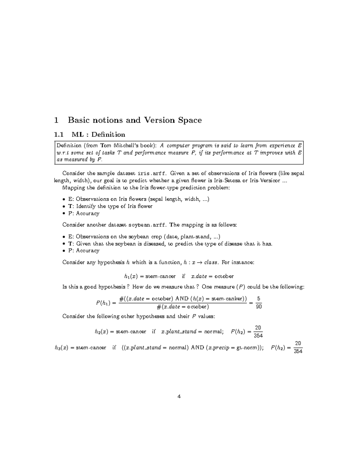 Basic Notions and Version Space - r some set of tasks T and performance ...