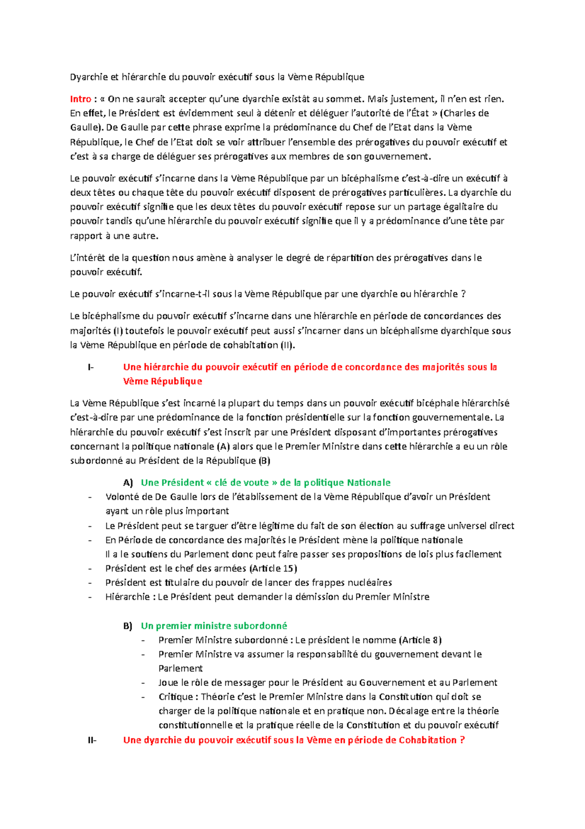 La Séparation Des Pouvoirs Sous La Vème République Dissertation Dyarchie et hiérarchie du pouvoir exécutif sous la Vème République -  Dyarchie et hiérarchie du - Studocu