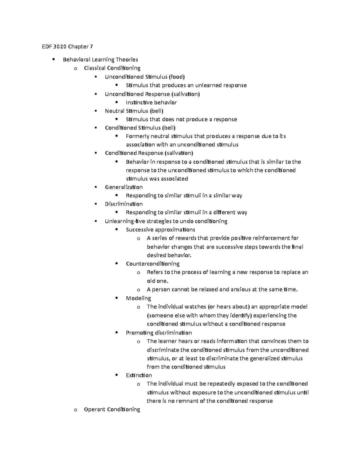 Chapter 7 - Notes on classical conditioning, operant conditioning, and ...