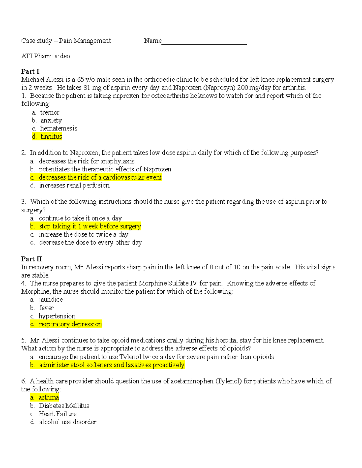 pain management 3.0 case study test